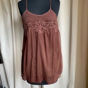 SELE brown silk/crochet halter top M